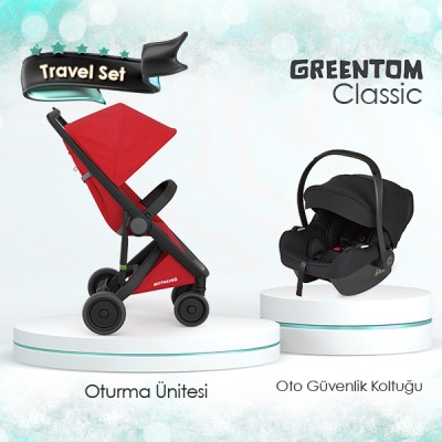 Greentom® - Greentom Classic Travel Sistem Bebek Arabası Seti - Kırmızı